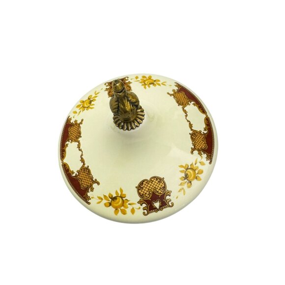 Vintage Ornate Porcelain & Brass Lidded Urn With Floral Motif & Dual Handles - Picture 9 of 11